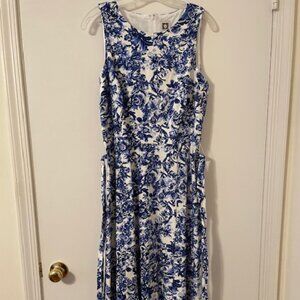 Blue and White Anne Klein Midi Dress - Size 10